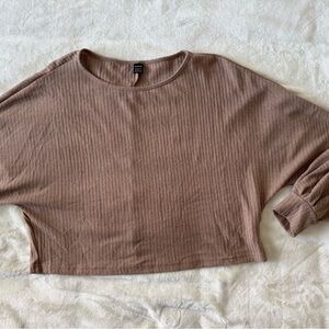 SHEIN Ribbed Long Sleeve Cropped Top in Mauve Brown